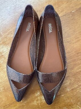 MELISSA MAISIE Brown Glitter Pointed Toe Flats Size 8